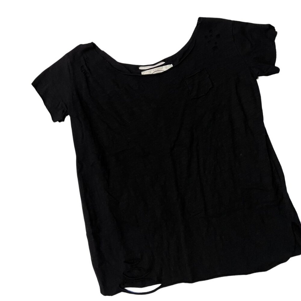 Ladies Womens Distressed T-Shirt Black Size L Cute Sexy NWOT